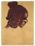 Emil Nolde, Kopf eines Südseeinsulaners nach rechts, 1913, Gouache und Tuschpinsel auf bräunlichem Japan