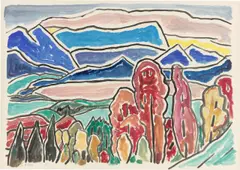 Blick aufs Wettersteingebirge by Gabriele Münter, 1956, Gouache auf Papier, sold Nov 2025