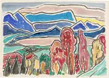 Gabriele Münter, Blick aufs Wettersteingebirge, 1956, Gouache auf Papier
