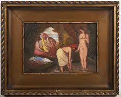 Bathing by Karel Boháček, 1922, oil on cardboard, sold Jun 2025