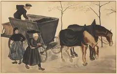 Milada Marešová, Coal Wagon, 1920s, tempera, gouache on paper