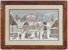 Josef Lada, Snowfall, 1943, pencile, gouache, cardboard