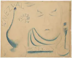 Mikuláš Medek, Portrait of Vítězslav Nezval, 1943, pencil, blue chalk, paper