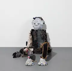 Tau Lewis, Seashell, 2017, hand sewn fabrics, plaster, acrylic paint, wire, stones, hardware, seashells and sea stones