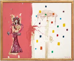 George Condo, MOTHER AND CHILD, 1989, oil and paper collage on canvas, in artist's chosen frame