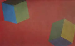 Sol LeWitt, Wall Drawing #635: A tilted form with color ink washes superimposed, on each of two walls, color wash ink