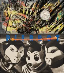 David Salle, Democratic Theory and Practice, 2013, oil, acrylic, silkscreen ink and ceramic plate on aluminum and canvas