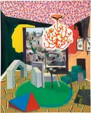 Shara Hughes, Enter Goldfish, 2007, oil, acrylic, enamel, paint pens and plastic paper on canvas