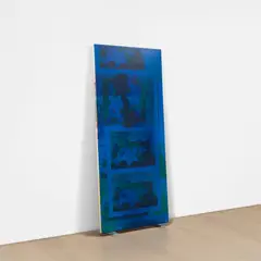 Kelley Walker, Andy Warhol and Sonny Liston fly on Braniff (when you got it-flaunt it), 2006, silkscreen on digital print on canvas with Mylar bricks, in 3 parts