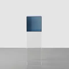Larry Bell, Cube #37, 2007, colored glass coated on the inside with Inconel, with Plexiglas base
