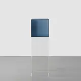 Larry Bell, Cube #37, 2007, colored glass coated on the inside with Inconel, with Plexiglas base