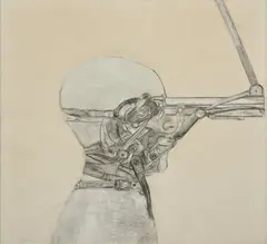 Nancy Grossman, Blunderbuss, 1973, oil graphite and paper collage on paper