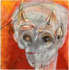 Huma Bhabha, Untitled, 2022, ink, acrylic, pastel and paper collage on paper