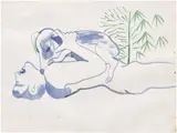 Louis Fratino, Man and Dog, 2017, watercolor on paper