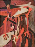 Oswaldo Vigas, Arácnida II, 1974, acrylic on cardstock laid down on wood