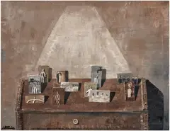 Ignacio Iturria, Wood chess with 11 objects, 1995, oil on canvas