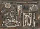 Gonzalo Fonseca, Man, Symbols, Space, 1953, oil on cardboard