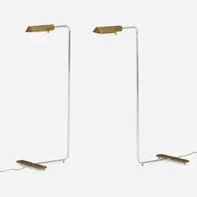 Floor lamps, pair by Cedric Hartman, c. 1975, brass, aluminum, acrylic, sold Nov 2022