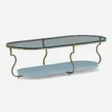 Tommi Parzinger, Coffee table, model 222, c. 1965, enameled iron, brass, lacquered wood, glass