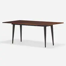 Flip-top table by Edward Wormley, c. 1949-57, mahogany, lacquered wood, sold Nov 2022