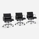 Charles and Ray Eames, Soft Pad Management Chairs, set of three, cast aluminum, leather, enameled steel, plastic