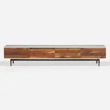 Tyler Hays, Lake low cabinet, c. 2015, Claro walnut, lacquered wood, ebony, blackened steel, bronze