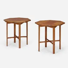 Greene & Greene, Octagonal inlaid side tables, pair, Honduras mahogany, ebony