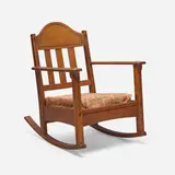 Limbert, Ebon-Oak inlaid rocking chair, c. 1915, oak, ebony, upholstery