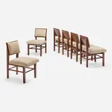 Frank Lloyd Wright, Dining chairs, set of six, 1955, mahogany, upholstery