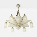 Art Deco-Style, Chandelier, zinc-plated brass, frosted glass