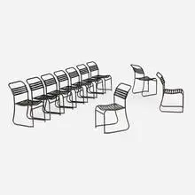 Belgian, Café chairs, set of ten, leather, painted steel