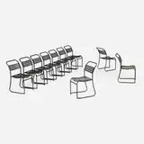 Belgian, Café chairs, set of ten, leather, painted steel