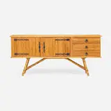 attribution Adrian Audoux and Frida Minet, Cabinet, c. 1960, rattan, bamboo, iron, vinyl contact paper
