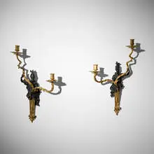 Jean-Jacques Caffieri, Figural sconces, pair, bronze, gilt bronze