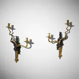 Jean-Jacques Caffieri, Figural sconces, pair, bronze, gilt bronze