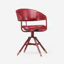 attribution Jacques Adnet, Chair, c. 1950, saddle-stitched leather over steel, leather upholstery, brass