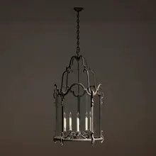 Modern, French Regency-style hanging candelabra, gilt wrought iron, glass