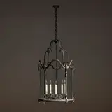 Modern, French Regency-style hanging candelabra, gilt wrought iron, glass