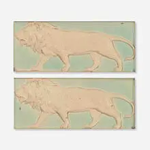 Lion architectural tiles, pair by attribution Hartford Faience, c. 1930, glazed earthenware, sold Jul 2026