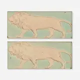 attribution Hartford Faience, Lion architectural tiles, pair, c. 1930, glazed earthenware
