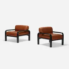 lounge chairs, pair by Gae Aulenti, 1976, enameled steel, leather, sold Jan 2017