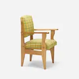 Robert Guillerme & Jacques Chambron, armchair, c. 1950, stained oak, upholstery