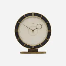 mantle clock, no. 403 by Heinrich Möller, c. 1930, brass, glass, enameled brass, sold Jan 2017