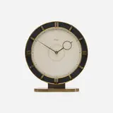 Heinrich Möller, mantle clock, no. 403, c. 1930, brass, glass, enameled brass