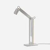 Martine Bedin, Swing table lamp, 1988, aluminum, turned aluminum, gold-plated steel tubing