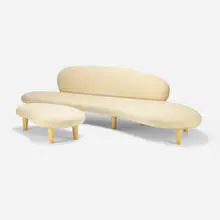Freeform sofa and ottoman by Isamu Noguchi, 1946 / 2002, upholstery, birch, sold Jan 2017