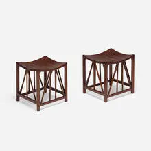 Liberty & Co., Thebes stools, pair, c. 1910, stained mahogany