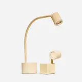 Halo Click I and Halo Click II table lamps by Ettore Sottsass, 1988, enameled aluminum, plastic, enameled brass, sold Jan 2017