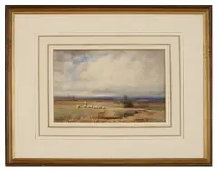 Henry John Sylvester Stannard, Untitled, Shepherd and his flock in a landscape watercolour signed l.l