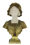 Raphael Febrari, Untitled, an Art Nouveau gilt bronze and marble bust of a young lady on a square plinth